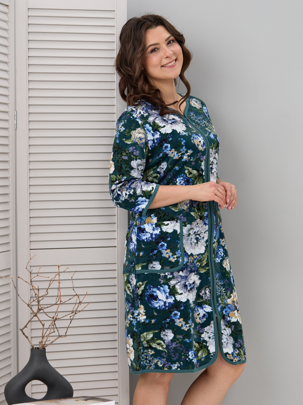 Халат Хвл-562/зеленый-цветущийсад