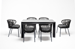 "Венето" обеденная группа на 6 персон со стульями "Милан", каркас темно-серый, роуп темно-серый