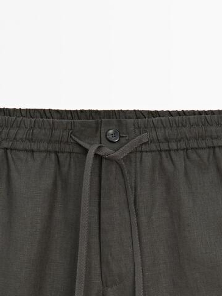 Massimo Dutti Брюки-джоггеры из 100% льна, темно-серый