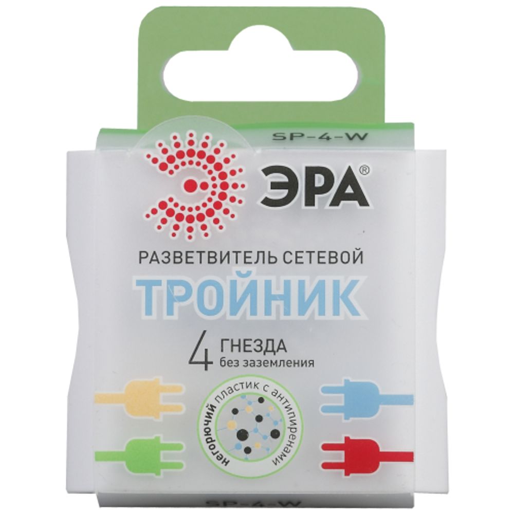 Разветвитель электрический ЭРА SP-4-W на 4 розетки без заземления 16А белый