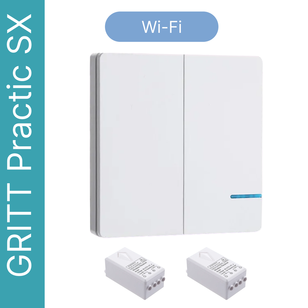 Умный выключатель GRITT Practic SX 2кл. белый комплект: 1 выкл. IP67, 2 радиореле 1000Вт 433 + WiFi с управлением со смартфона, A181202XWWF