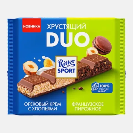Шоколад Хрустящий ореховый крем и пирожное Ritter Sport Duo 218г