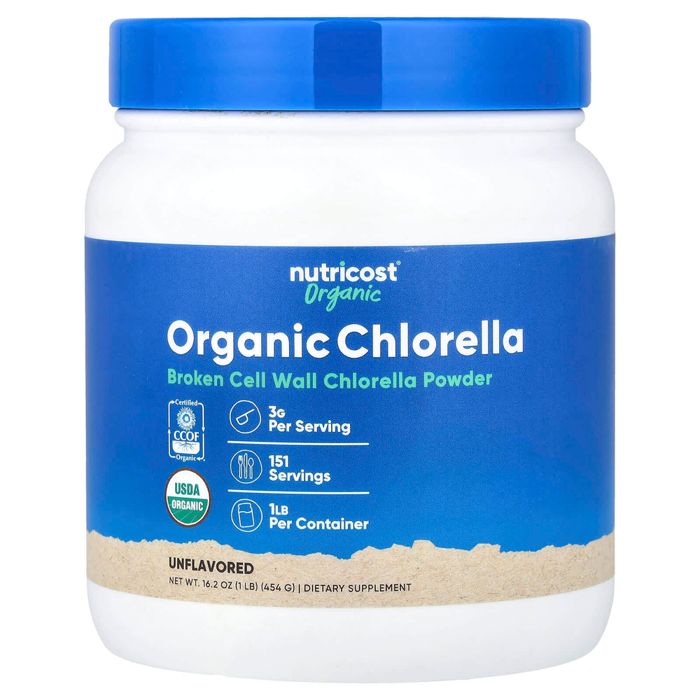 Nutricost, органическая хлорелла в порошке, без добавок, 454 г (16 унций)