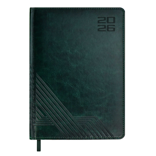 Ежедневник датированный 2026 ESCALADA, А5, 176 л., арт. 70223/ 15 САРИФ ТЁМНО-ЗЕЛЁНЫЙ (кожзам: 146x211 мм, твёрдый переплёт с поролоном, материал обложки: искусственная кожа "Сариф"; декор: блинтовое тиснение; способ крепления блока: ниткошвейный; вн