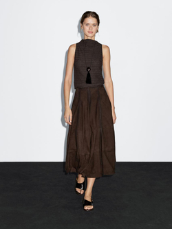 Massimo Dutti Трикотажный топ с узором, коричневый