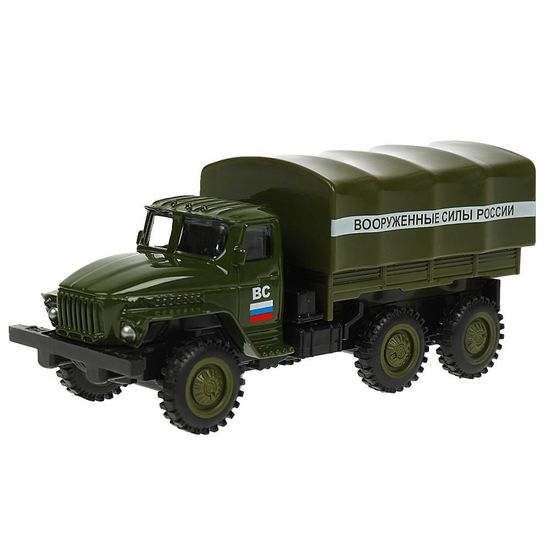 Машина металл УРАЛ 4320 БОРТОВОЙ 12 см, инерц., съемный тент, зеленый, кор. Технопарк