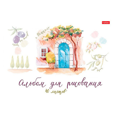 АЛЬБОМ для рисования 40л А4ф на скобе 5 диз. в блоке тиснение серия -Итальянские каникулы-