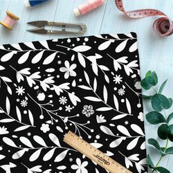 Ткань флис белая трава на чёрном фоне