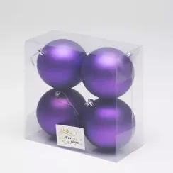 Набор пластиковых шаров Глория 100 мм., фиолетовый матовый, 4 шт., ЕлкиТорг (150410)