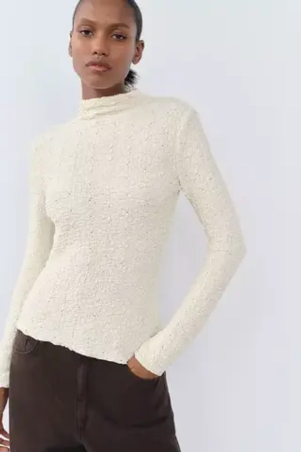 ZARA ФУТБОЛКА ИЗ ТЕКСТУРИРОВАННОЙ ТКАНИ, ЭКРЮ