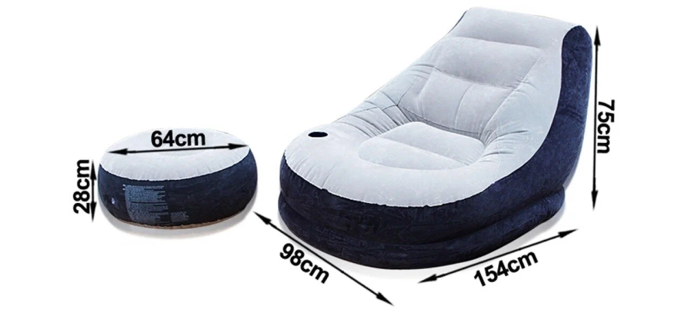 Кресло надувное Intex 68564 Ultra Lounge 137х102х79 см с пуфиком / Шезлонг надувной Интекс велюровый с подстаканником для дома и дачи