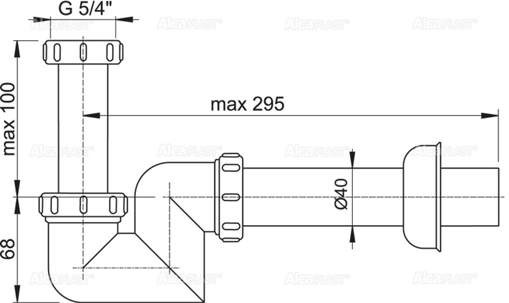 Сифон для умывальника и биде Alca Plast A45F-40 , пластик 40 мм
