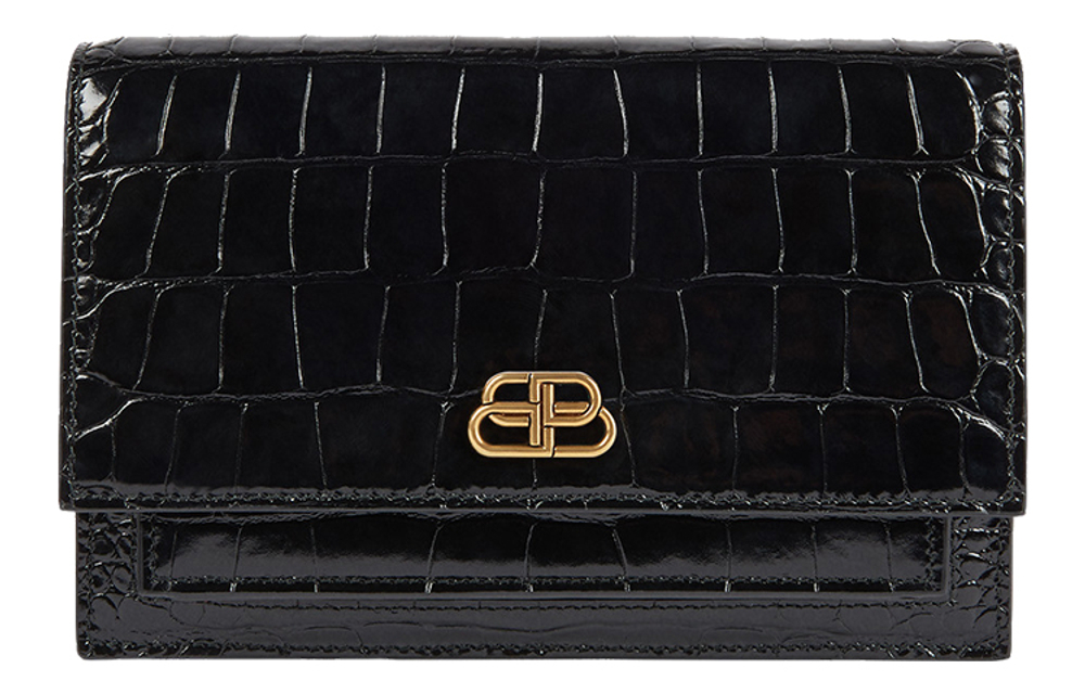 Balenciaga Calfskin Chain Bag Clutch Women"s Black