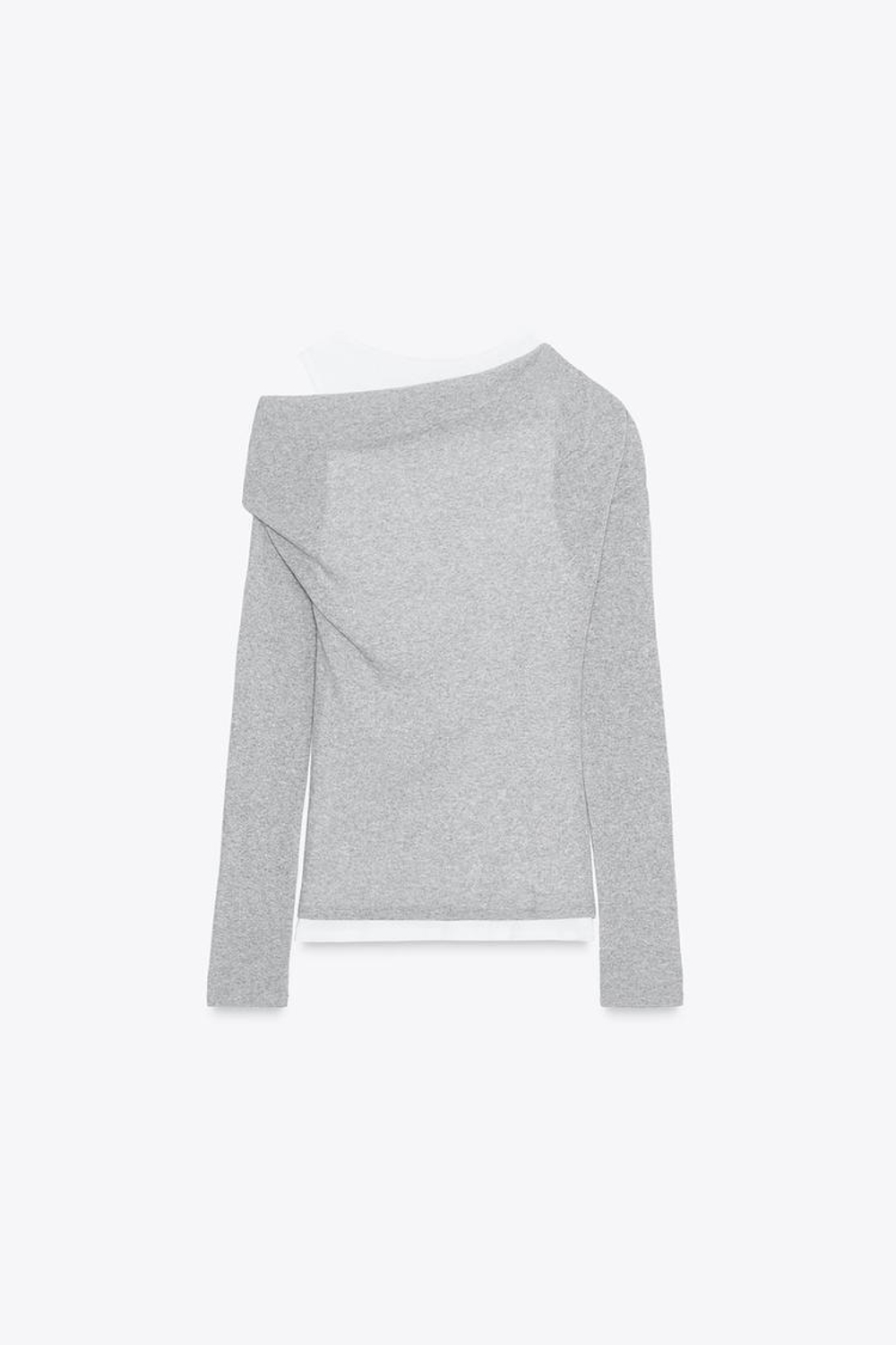 ZARA АСИММЕТРИЧНАЯ ФУТБОЛКА С ЭФФЕКТОМ ДВОЙНОГО СЛОЯ, СЕРЫЙ МЕЛАНЖ