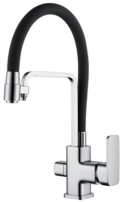 12026-C Смес. для кухни с гибким шлангом и под фильтр (ЧЕРНЫЙ) GANZER (10/1шт)