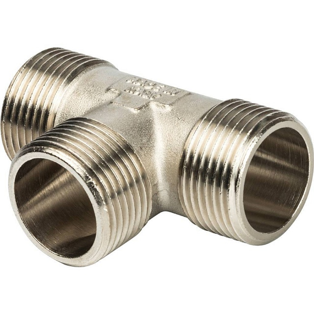 Тройник с наружной резьбой STOUT SFT 0018 - 1" (для стальных труб, латунь никелированная)