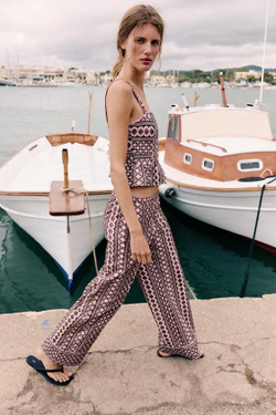 ZARA ШИРОКИЕ БРЮКИ С АЖУРНОЙ ВЫШИВКОЙ, РОЗОВЫЙ