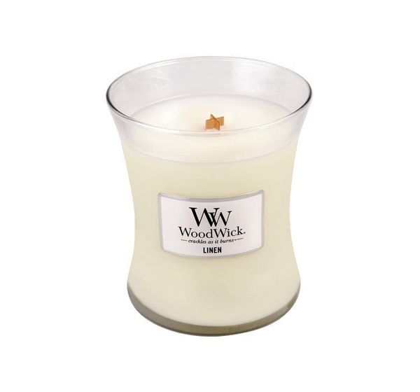 WoodWick Linen - Ароматическая свеча с ароматом чистого белья с нотками фруктов и мускуса 85 г