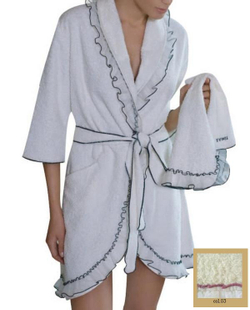 Халат махровый Timas Natalie молочный с красным кантом