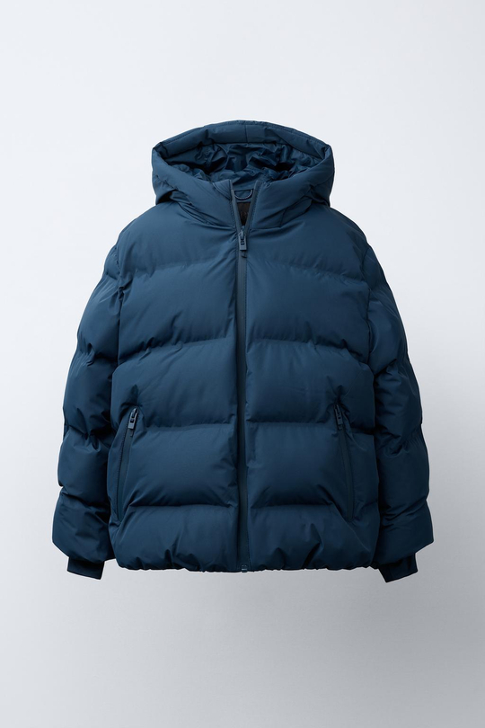 ZARA СТЕГАНАЯ КУРТКА С НАШИВКОЙ WATER REPELLENT, ЯРКО-СИНИЙ