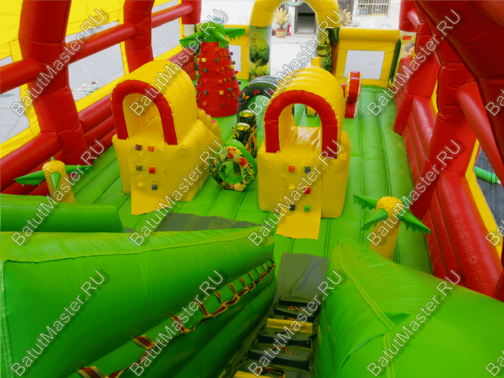 Надувной батут "Страна Сафария-2" с крышей и высокими горками 13*7*6 м