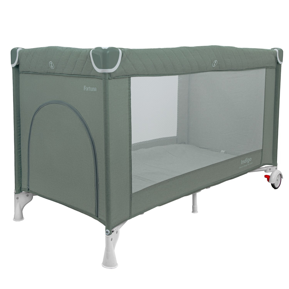 Манеж-кровать "Fortuna", лен, 2 уровня, москитка, 2 кольца, (Indigo) (зеленый)