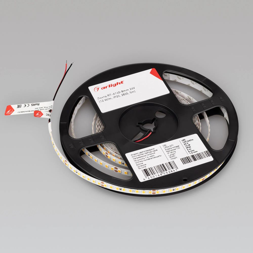 Светодиодная лента RT-A160-8mm 24V Day4000 (12 W/m, IP20, 2835, 5m) (Arlight, высок.эфф.150 лм/Вт) 024537(2)
