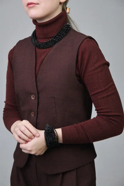 Колье "Венеция" венецианское стекло в черном оттенке, застежка из натур.кожи