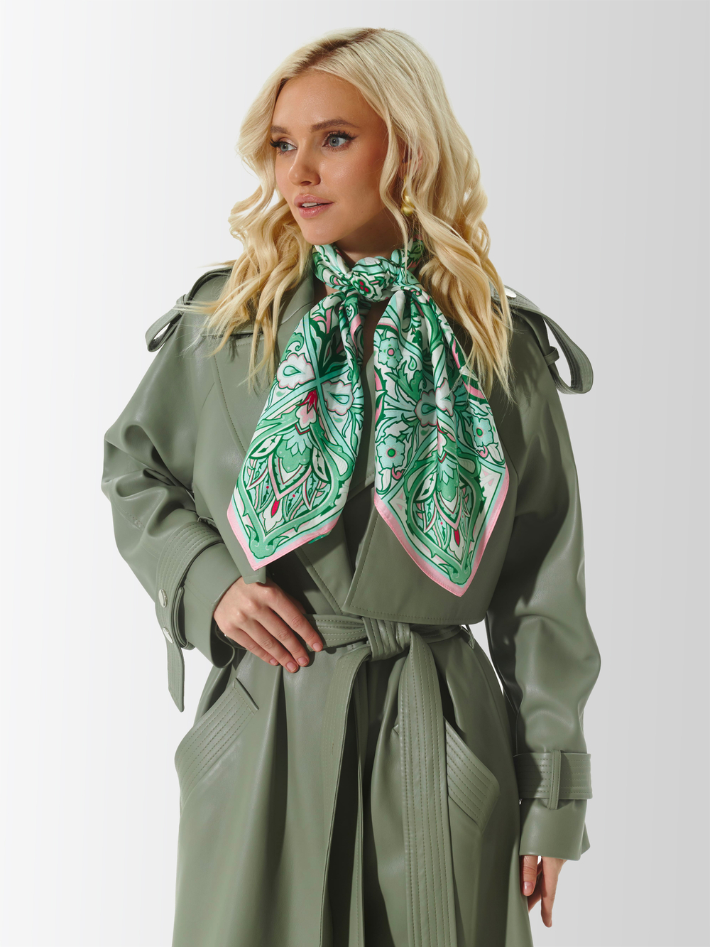 Платок «Арабески» кипарисовый 100% шёлк