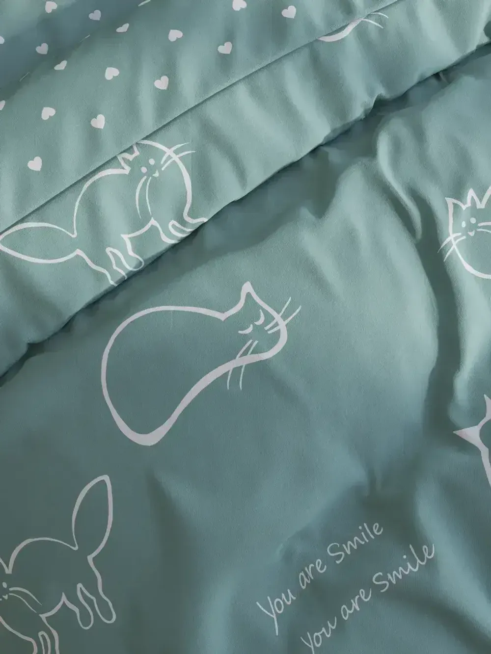 Постельное белье "КОТИКИ (мята)/Nicol" 1,5-сп наволочка 50х70 1шт Простынь 150х215 см Пододеяльник 145х215 см Сказка сатин