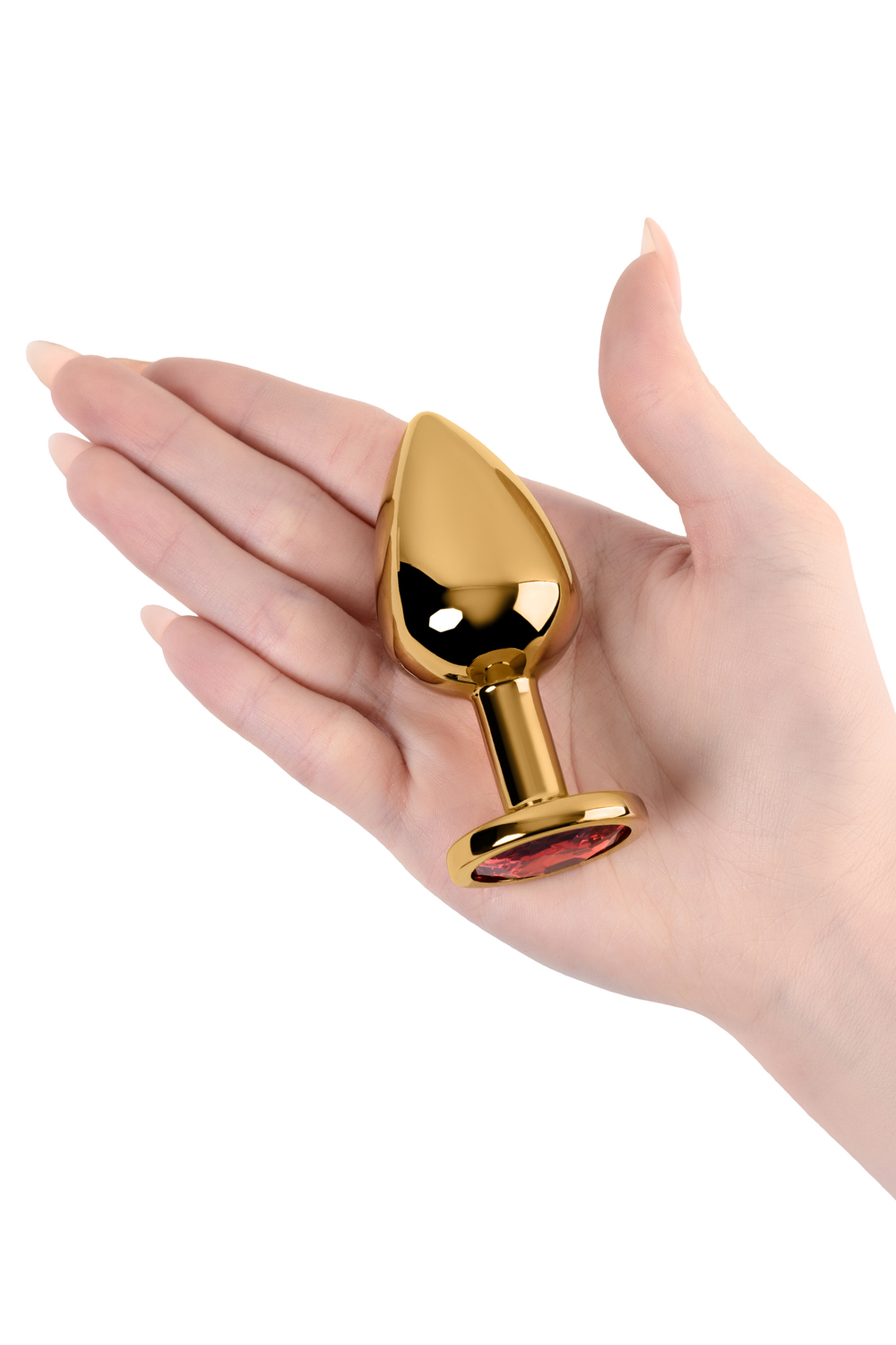 Анальная втулка с кристаллом Medium Gold красный 8 см