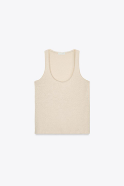 ZARA ТОП НА БРЕТЕЛЯХ ИЗ СМЕСИ ЛЬНА И ХЛОПКА, ПЕСОЧНЫЙ