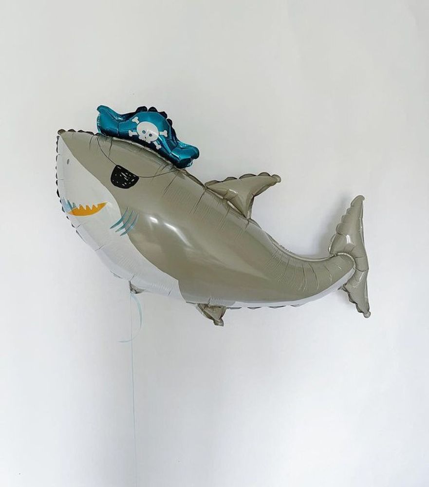 Шар-фигура, фольга, "Акула пират с повязкой флибустьера" (Falali), 36"/91 см (БГ-35)