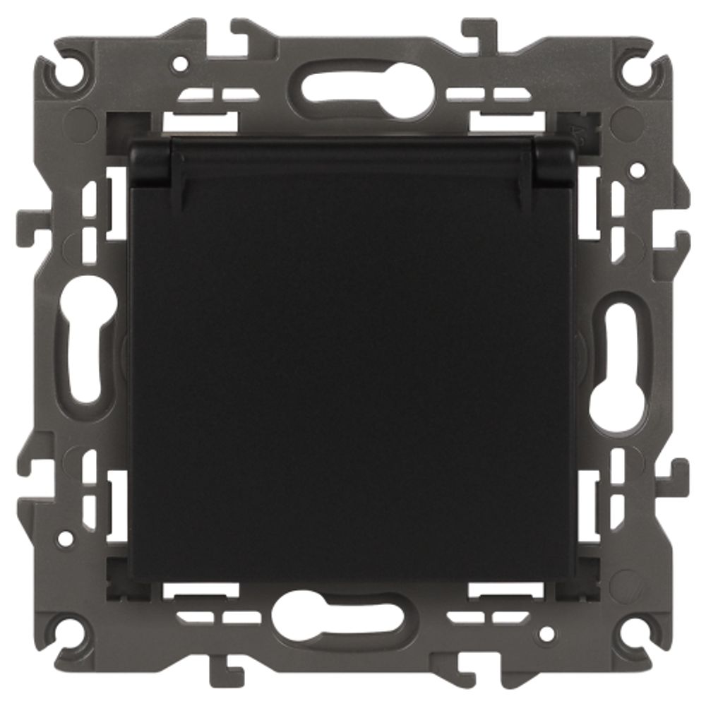 Розетка ЭРА Elegance 14-2103-05 с заземлением 2P+E Schuko со шторками с крышкой 16A-250В IP20 антрацит