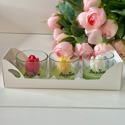 Набор ароматических свечей Белый, Желтый и Красный тюльпаны