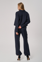 Брюки с поясом на резинке синие