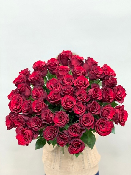 Букет 45 красных роз Эквадор 50см в ленте