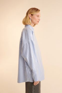 Рубашка с пайетками (Office Queen), голубая