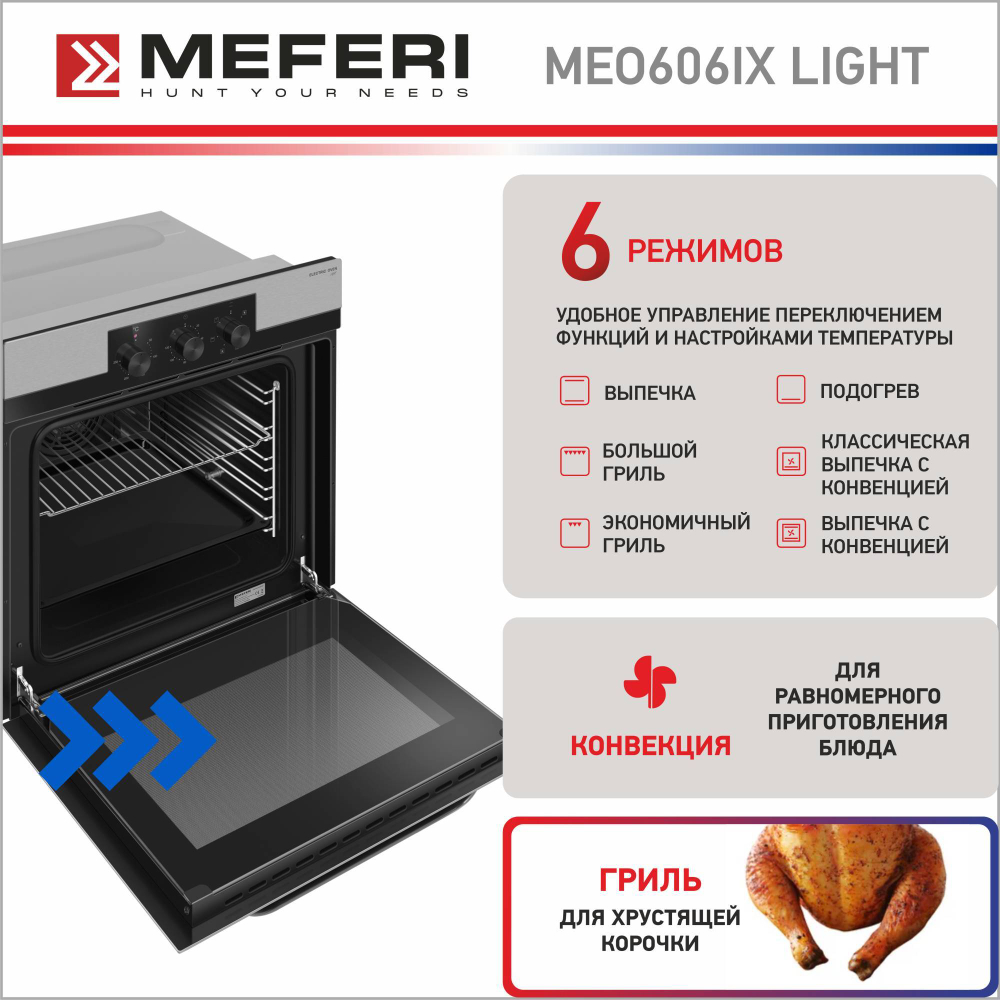 Электрический духовой шкаф Meferi MEO606IX LIGHT фото 5