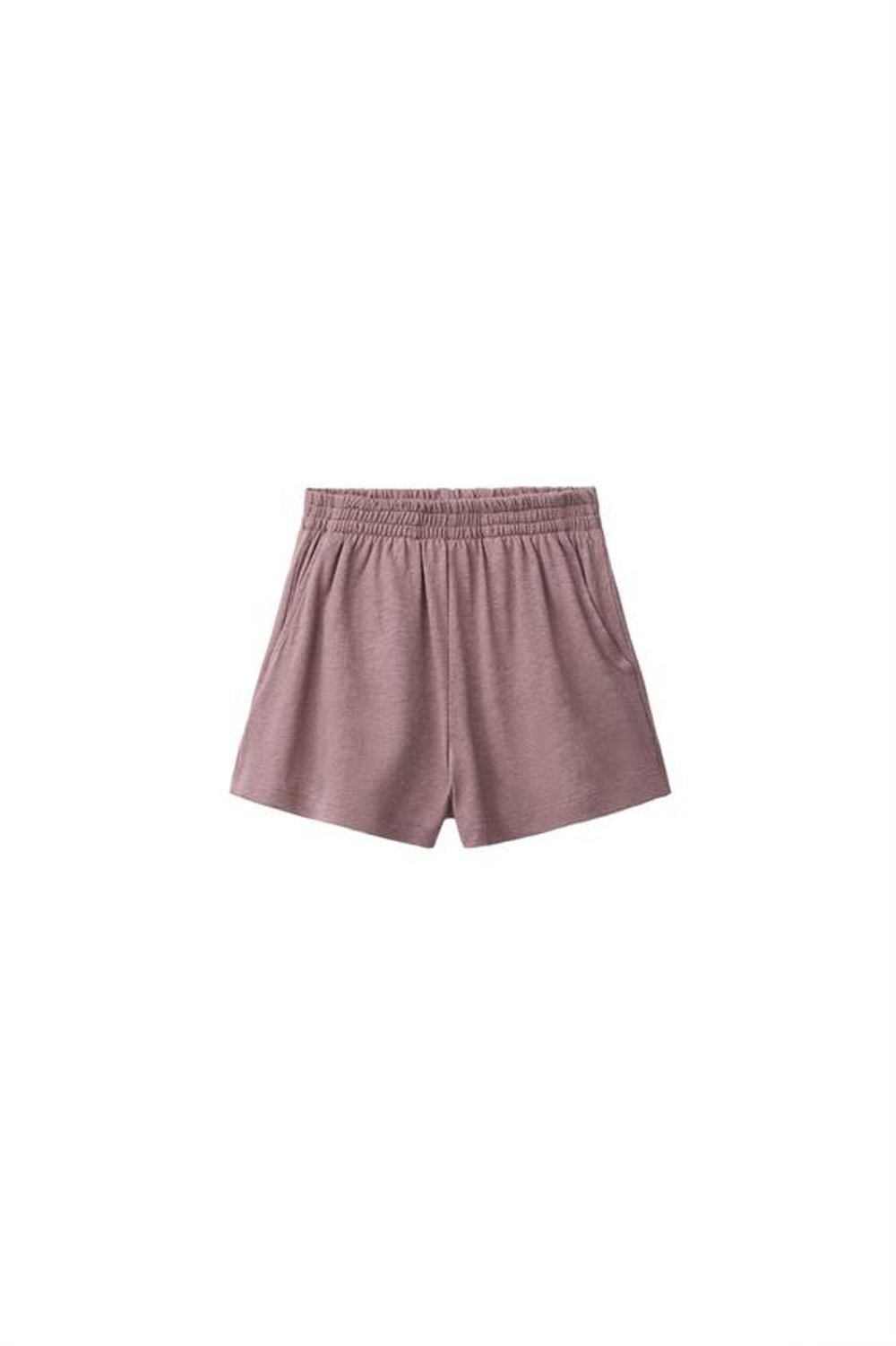 ZARA КОМПЛЕКТ ИЗ ТОПА И ШОРТОВ С ХЛОПКОМ И ЛЬНОМ, СЕРОВАТО-КОРИЧНЕВЫЙ