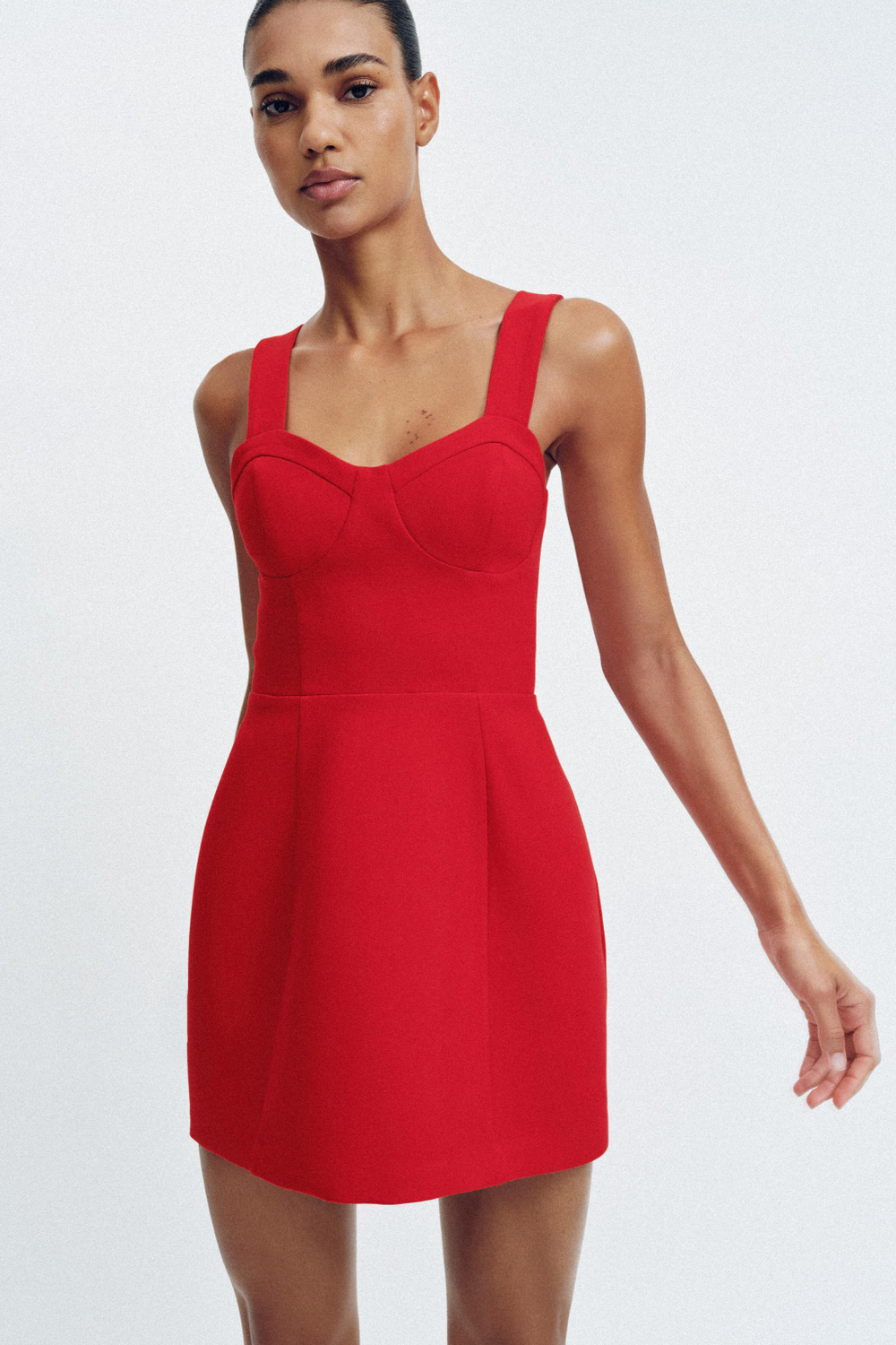 ZARA МИНИ-ПЛАТЬЕ В БЕЛЬЕВОМ СТИЛЕ, КРАСНЫЙ