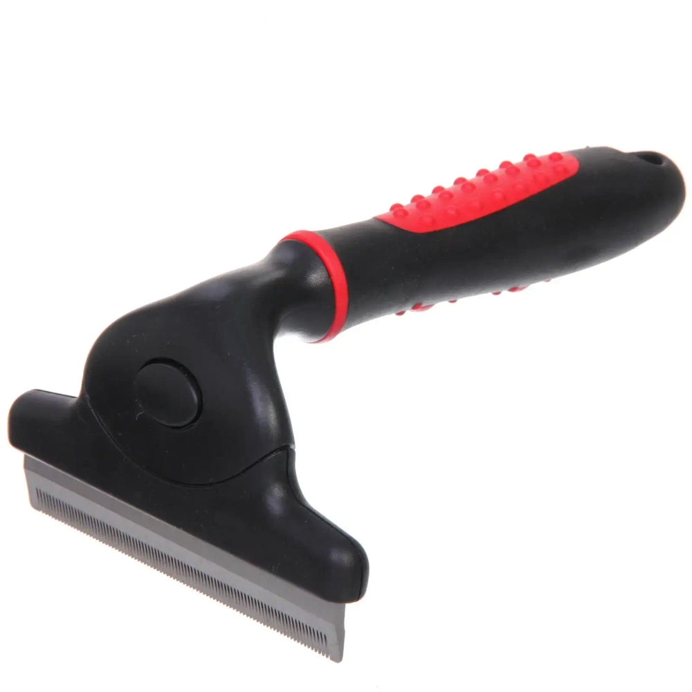 Расческа - фурминатор с кнопкой самоочистки для животных «ПРОФФ - МОЙ БРО», прорезиненная ручка, цвет черный, 11*14,5см
