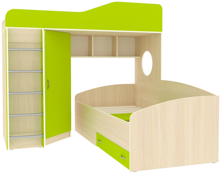 Кровать-чердак КарИВи Кадет 2 с металлической лестницей  Дуб Молочный Лайм