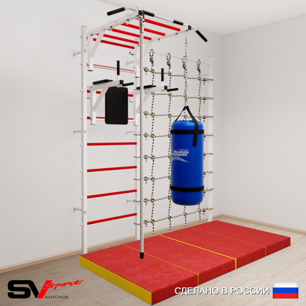 Шведская стенка Sv Sport усиленная 64050 (Турник рукоход/Брусья/Канат/Цепь/Мешок 15кг/Мат 2м/Канатный лаз)