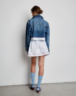 Юбка мини из хлопка Гуччи в полоску голубой/белый