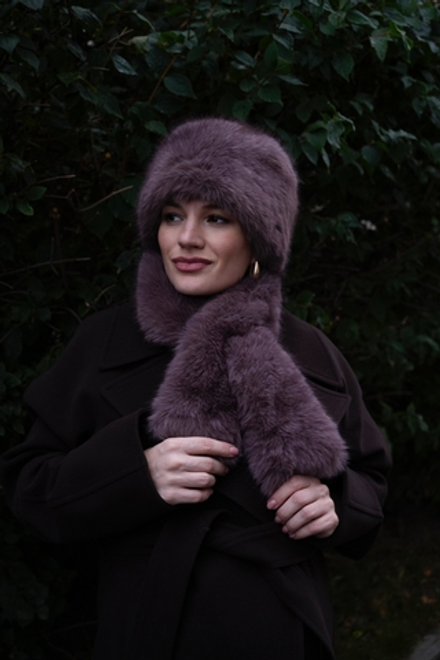 Шапка кубанка + меховой шарф/повязка аметист