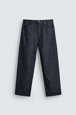 ZARA ДЖИНСЫ STRAIGHT FIT ИЗ ХЛОПКА И КОНОПЛИ, СИНИЙ