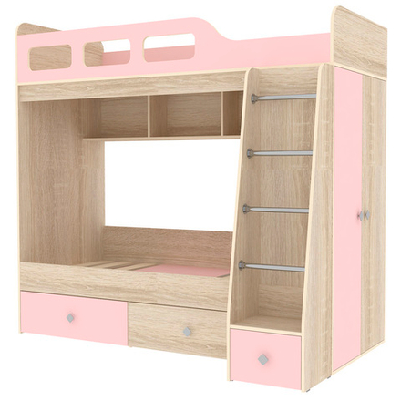 Двухъярусная кровать КарИВи Астра 3 Дуб Сонома Розовый