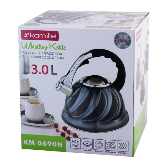 Чайник 3 л. из нержавеющей стали со свистком Kamille KM-0690N