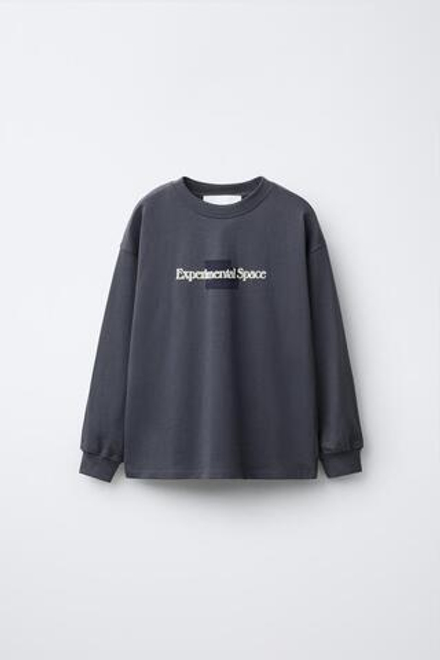 ZARA ФУТБОЛКА С РЕЛЬЕФНОЙ НАДПИСЬЮ, АНТРАЦИТОВО-СЕРЫЙ